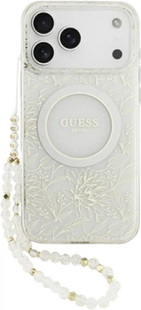 Etui Guess IML Flowers Electro Pearl Strap MagSafe do Apple iPhone 17 Pro Max White (GUHMP17XHCPOFPH)