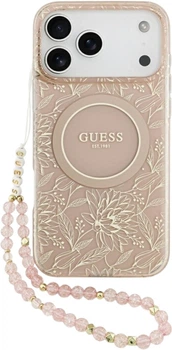 Etui Guess IML Flowers Electro Pearl Strap MagSafe do Apple iPhone 17 Pro Pink (GUHMP17LHCPOFPP)
