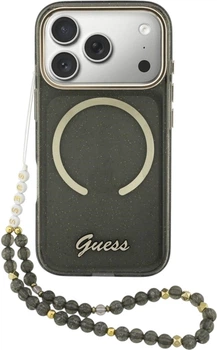 Etui Guess IML Glitters Script Strap MagSafe do Apple iPhone 17 Pro Max Black (GUHMP17X5HTGSMSK)