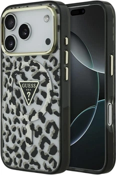 Etui Guess Leopard Glitter MagSafe do Apple iPhone 17 Pro Black (GUHMP17LHLEGTGLK)