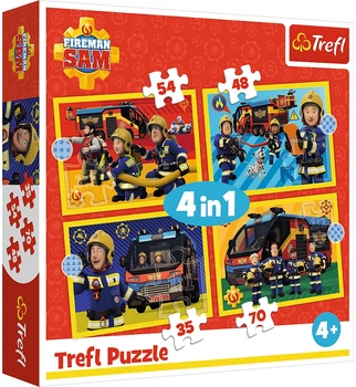 Набір пазлів Trefl 4в1 Пожежник Сем: Пожежник на виклику 35/48/54/70 елементів 34348 (5900511343489)