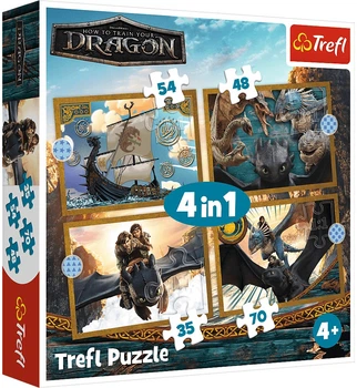 Набір пазлів Trefl 4в1 Як приборкати дракона: Драконячі дні 35/48/54/70 елементів 34678 (5900511346787)
