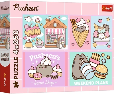 Набір пазлів Trefl Pusheen: Знайомство з Pusheen 4 x 250 елементів 13371 (5900511133714)