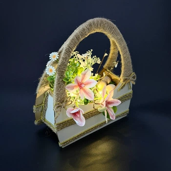 Пасхальная декоративная корзина-сумка GALA DECOR 25×30 см, с LED подсветкой, искусственные орхидеи, пасхальные деревянные яйца