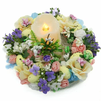 Пасхальный венок-подсвечник GALA DECOR 19 см с декоративными яйцами и цветами с лед свечой 11*5 см В1911Л