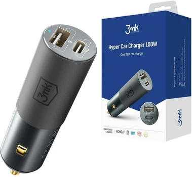 Ładowarka samochodowa 3MK HyperCar Charger 100W Power Delivery 1xUSB-A + 1xUSB-C (5903108464567)