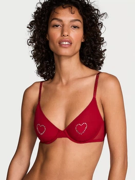 Бюстгальтер без пуш ап со стразами темно-красного цвета Victoria's Secret р. 32С/70С арт. 30103