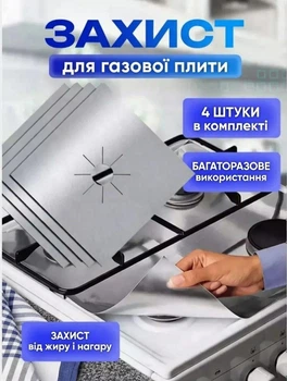Набір захисних накладок на газову плиту 27×27 см, 4 шт, термостійка накладка для плити, антипригарних накладок для газової плити, килимок термостійкий, чорні багаторазові екрани від жиру та бризок біла RLXHOME