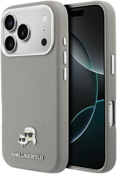 Etui Karl Lagerfeld Karl & Choupette Head Pins Saffiano MagSafe do Apple iPhone 17 Pro Grey (3666339599812)