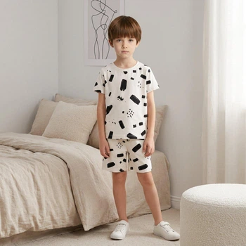 Хлопковая пижама на мальчика футболка и шорты 98-104 см (3-4Y) George молочный