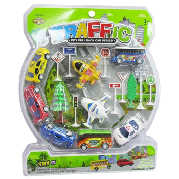 Zestaw pojazdów miejskich Trifox z akcesoriami drogowymi (5901353107772)