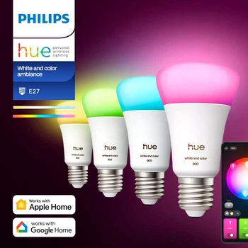 Розумні світлодіодні LED лампочки Philips Hue E27 White and Color Ambiance 800лм 60Вт 7W, ZigBee, Bluetooth, 4шт.