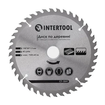 Круг пильный по дереву Intertool с твердосплавными напайками 190x30мм (CT-3041)