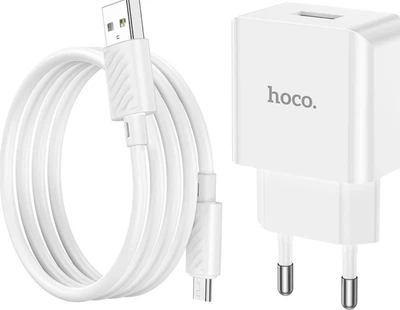 Универсальная зарядка для телефона Hoco C106A Leisur 10.5 Вт/2.1 A кабель MicroUSB 1 порт USB блок питания с проводом Белый