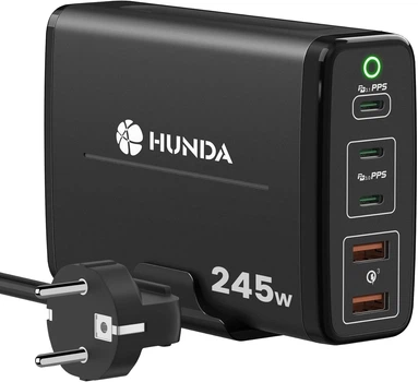 Зарядна станція HUNDA 5-в-1 GaN 245W (3xUSB-C, 2xUSB-A)