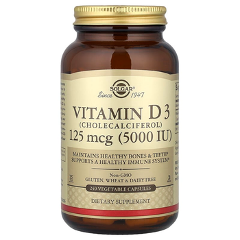 Вітамін D3, SOLGAR "Vitamin D3 (Cholecalciferol)" холекальциферол, 5000 МО (240 капсул)