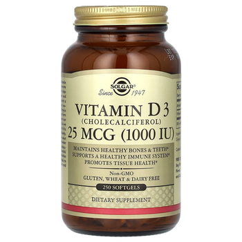 Вітамін D3, SOLGAR "Vitamin D3 (Cholecalciferol)" холекальциферол, 1000 МО (250 гельових капсул)