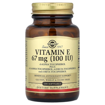 Вітамін Е, SOLGAR "Naturally Sourced Vitamin E" 100 МО, зі змішаними токоферолами (100 гельових капсул)