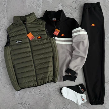 Спортивний чоловічий набір (жилет-кофта-штани-шкарпетки) 2XL Хакі с сірим (GF-788zd)