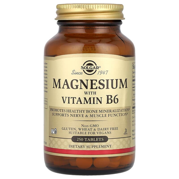 Магній з вітаміном B6 SOLGAR "Magnesium with Vitamin B6" 400 мг та 25 мг (250 таблеток)