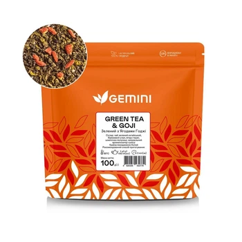 Чай Gemini листовий Green Tea Goji Зелений чай з ягодами годжі 100 грам