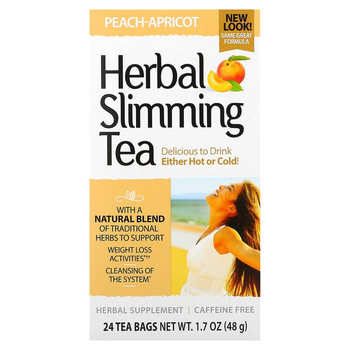 Травяной чай для похудения 21st Century "Herbal Slimming Tea" листья сенны для снижения веса, со вкусом персика и абрикоса, без кофеина (24 чайных пакетика / 48 г / 1,7 унции)