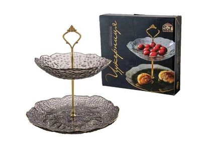 Цукерниця SNT 2х ярусна "Агат" золотий кант 30088-2