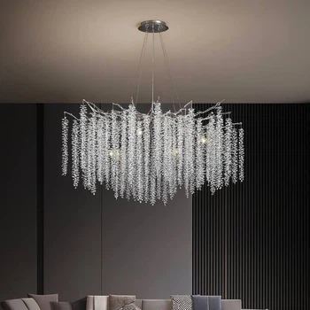 Вишукана хромова люстра з кришталевими підвісками у корпусі 100 см
