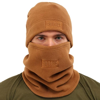 Комплект шапка флісова тактична з баффом Zelart 0312 Khaki