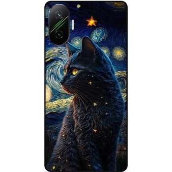 Силиконовый бампер чехол Candy для Xiaomi Poco F7 с рисунком Кошечка Ван Гог Звездная ночь