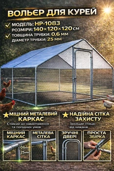 Пташиний вольєр курник для курей качок гусей індичок 140x120x120 см Helper HP - 1083 сітчастий захист від хижаків садовий домашній вольєр для птиці безпечний комфортний парник для птахів компактний стійкий