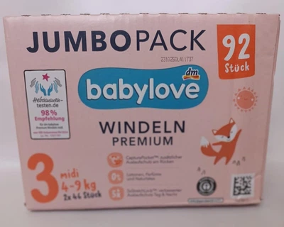 Підгузники Babylove 3 Premium , Jumbo Pack (4-9 кг) 92 шт