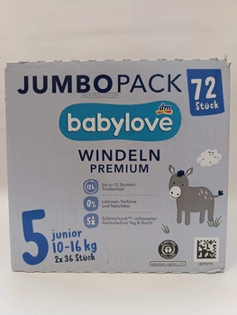 Підгузники Babylove 5, Premium Jumbo Pack (10-16кг), 72 шт в коробці