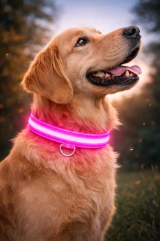 Светящийся LED ошейник для собак и кошек розовый