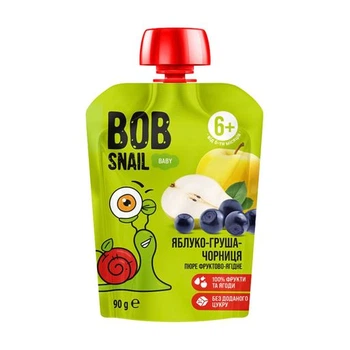 Дитяче пюре яблуко-груша-чорниця 90г Bob Snail
