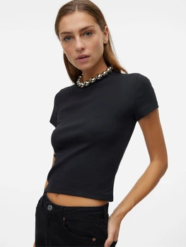 Футболка хлопковая короткая женская Vero Moda 10306894 S Black (5715512215068)
