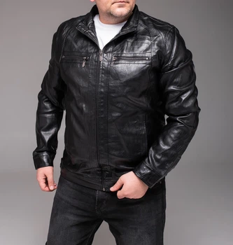 Куртка чоловіча з еко шкіри з прямим поясом 4XL чорна (3056182s4)