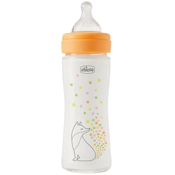 Бутылочка стекло Chicco PERFECT Easy, 240 мл, соска силикон, 0 м+, Оранжевый