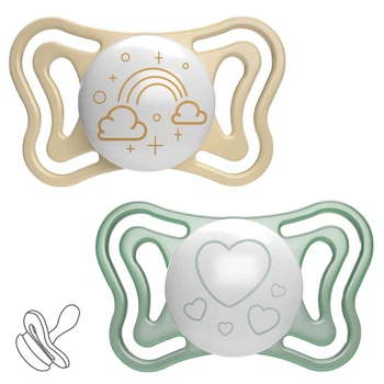 Пустышка Chicco Physio Light, силикон, 2-6 мес., 2 шт., люминесцентная (71037.41)