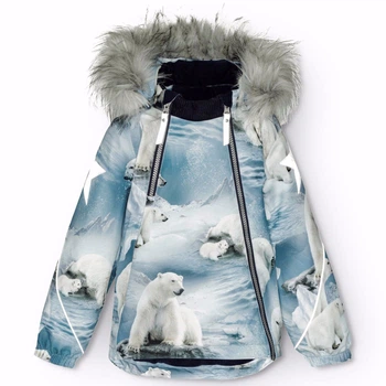 Зимова термокуртка Molo Hopla Fur Polar Bear Joy, колір блакитний, розмір 104 (5W24M318.9111)