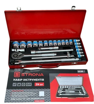 Набор торцевых головок с воротком+трещоткой 24ед. 1/2"DR Cr-V