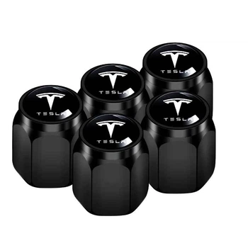 Металлические колпачки на ниппель с логотипом Tesla чёрные 5 шт