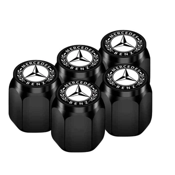 Металлические колпачки на ниппель с логотипом Mercedes чёрные 5 шт