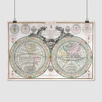 Постер Древняя карта Земли, Mappe-Monde Geo Spherique 1760, A2 41×60 см (id3036)