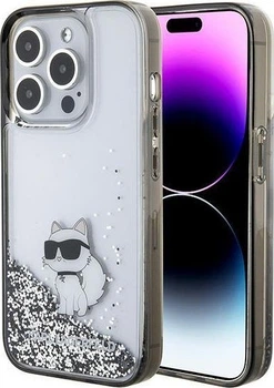 Панель Karl Lagerfeld Liquid Glitter Choupette для Apple iPhone 15 Pro Transparent (3666339164218)