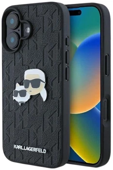 Панель Karl Lagerfeld Monogram Karl & Choupette Head Pin для Apple iPhone 16 Black (3666339329365)