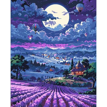 Картина по номерам Santi, 40*50 см., Закат и лаванда, LED подсветка, (956653)
