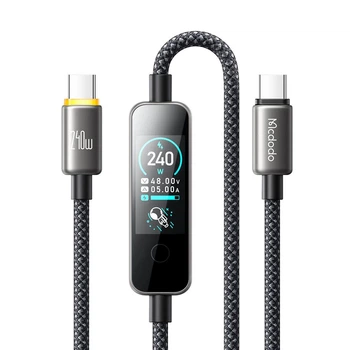 Кабель Mcdodo USB-C – USB-C 240W с TFT дисплеем, PD быстрая зарядка 5A, 1.2 м, черный CA-8750