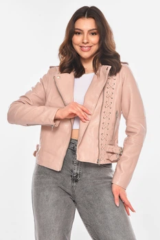 Куртка-косуха женская из экокожи пудрового цвета Fashion размер 40-42 (210837)