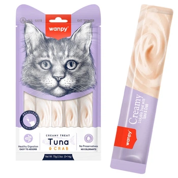 Жидкие лакомства для котов с тунцом и крабом Wanpy Creamy Lickable Treats Tuna & Crab, 5 шт х 14 гр